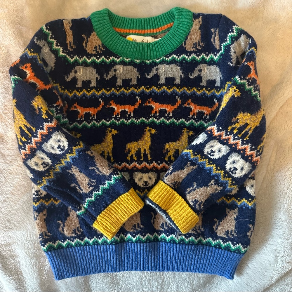 Mini Boden Multicolor Animal Pattern Crewneck Sweater
